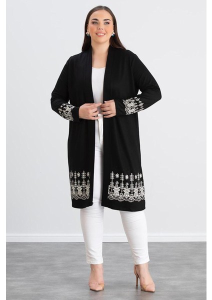 For Esra Bıg Trend Kadın Büyük Beden Kol Etek Ucu Çiçek Desen Baskı Ön Açık Esnek Uzun Viskon Hırka ( Uzunluk 100 cm fırsatları