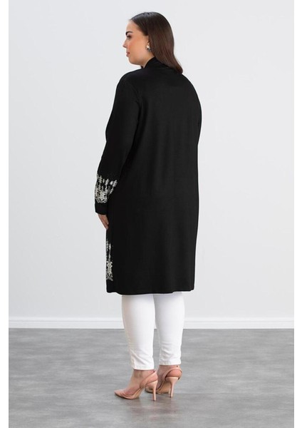 For Esra Bıg Trend Kadın Büyük Beden Kol Etek Ucu Çiçek Desen Baskı Ön Açık Esnek Uzun Viskon Hırka ( Uzunluk 100 cm indirimleri