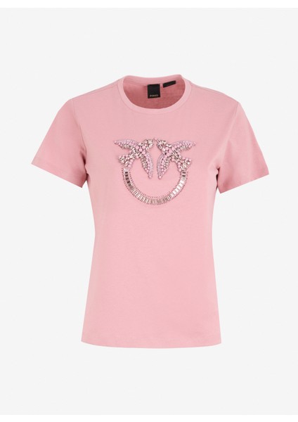 Yuvarlak Yaka Baskılı Pembe Kadın T-Shirt 100535-A24E/Q08