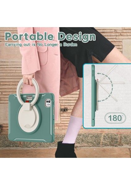 iPad Pro 11 Için El Tutma Çubuğu Pc Tpu Kalem Yuvalı Kapak Zümrüt Yeşili Tablet Kılıfı (Yurt Dışından)