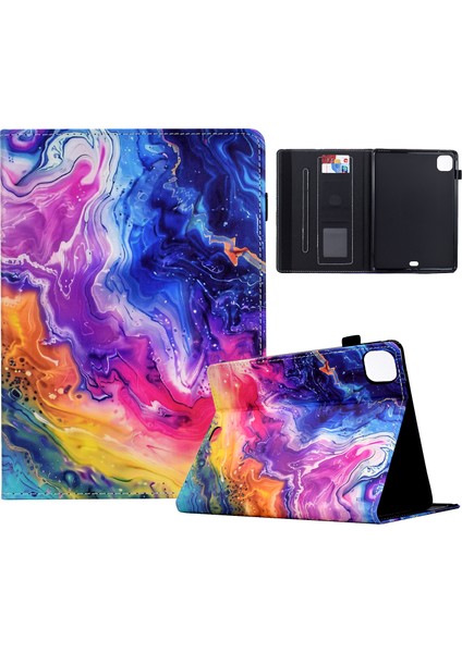iPad Pro 11 Desen Baskı Kapak Darbeye Dayanıklı Deri Kart Tutucu Stand Mermer Desen Tablet Kılıfı (Yurt Dışından)