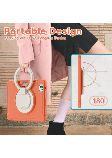 iPad Pro 11 Için El Tutma Çubuğu Pc Tpu Kalem Yuvalı Kapak Mercan Turuncu Tablet Kılıfı (Yurt Dışından)