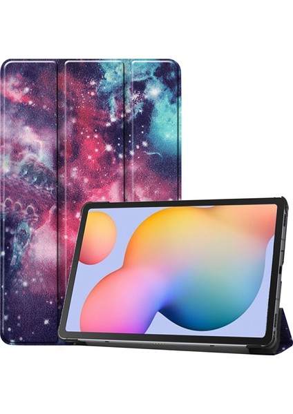 Desen Baskı Üç Katlı Stand Deri Kabuk Için Samsung Galaxy Tab S6 Lite (2024/2022/2020) KOZMIK Uzay Tablet Kılıfı (Yurt Dışından)