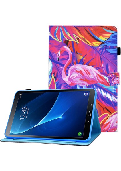 Samsung Galaxy Tab A 10.1 (T580/T585) Pu Deri Dikiş Manyetik Kapatma Kart Yuvaları ile Standı Tablet Kılıfı (Yurt Dışından)