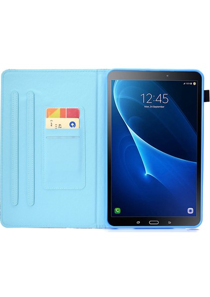 Samsung Galaxy Tab A 10.1 (T580/T585) Pu Deri Dikiş Manyetik Kapatma Kart Yuvaları ile Standı Tablet Kılıfı (Yurt Dışından)