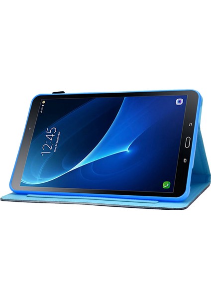 Samsung Galaxy Tab A 10.1 (T580/T585) Pu Deri Dikiş Manyetik Kapatma Kart Yuvaları ile Standı Tablet Kılıfı (Yurt Dışından)