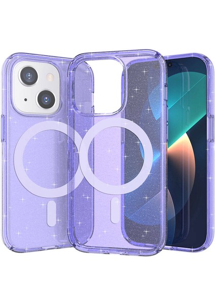 Apple iPhone 13 / 14 Uyumlu Kılıf Magsafe Şarj Özellikli Simli Saydam Renkli Hatreds Allstar Kapak