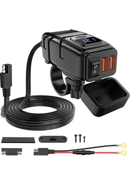 Humble Motosiklet USB Şarj Cihazı, 6.8A Hızlı Şarj 3.0 Çift USB Motosiklet Telefon Şarj Cihazı, Voltmetre ve Açma/kapama Anahtarı ile (Yurt Dışından)