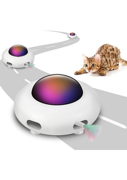 Dönen Tüylü Interaktif Kedi Oyuncağı - Ufo Tasarımı - USB Şarjlı (Yurt Dışından)