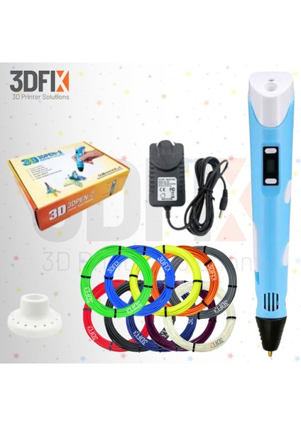 - 3D Kalem - 3D Pen - 3 Boyutlu Yazıcı Mavi Kalem + Hediye 20 Metre Filament