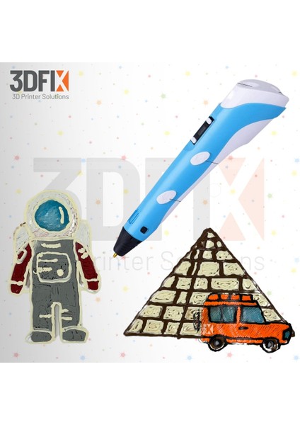 - 3D Kalem - 3D Pen - 3 Boyutlu Yazıcı Mavi Kalem + Hediye 20 Metre Filament