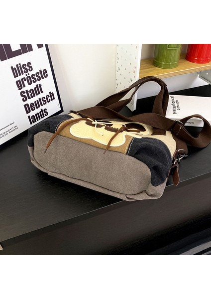 Yavru Köpek Büyük Kapasiteli Işe Gidip Geliş Crossbody Çanta Japon Kontrast Renkli El Çantası Kanvas (Yurt Dışından) modelleri