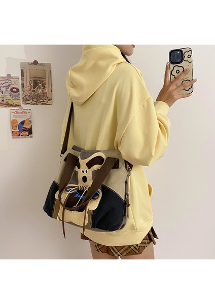 Yavru Köpek Büyük Kapasiteli Işe Gidip Geliş Crossbody Çanta Japon Kontrast Renkli El Çantası Kanvas (Yurt Dışından) indirimleri