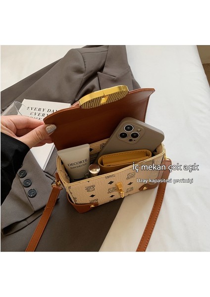 Yeni Geniş Omuz Askısı Kadın Çantası Yüksek Kaliteli Retro Doku Vahşi Çapraz Omuz Çantası Küçük Kare Çanta (Yurt Dışından)