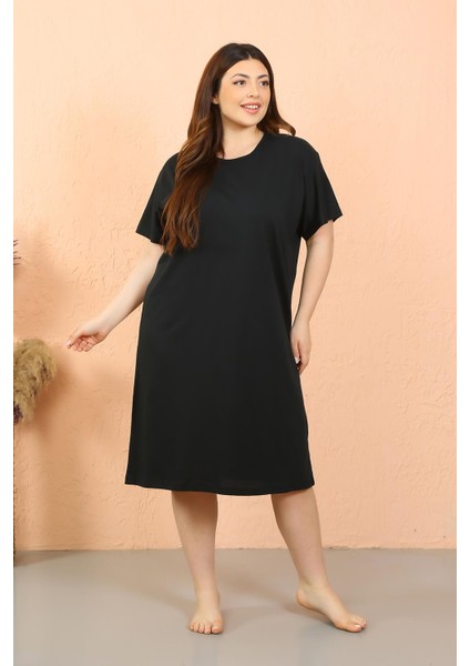 Kadın Büyük Beden Penye Kısa Kol Siyah Gecelik 12502 indirimleri