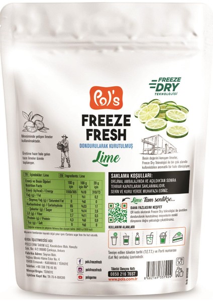 Freeze Fresh Lime 20 g x 15 Adet Freeze Dry Dondurularak Kurutulmuş Meyve