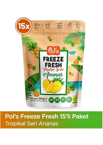 Freeze Fresh Ananas 20 g x 15 Adet Freeze Dry Dondurularak Kurutulmuş Meyve