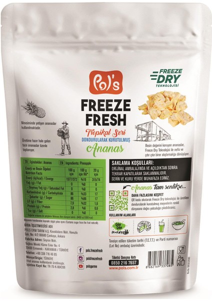 Freeze Fresh Ananas 20 g x 15 Adet Freeze Dry Dondurularak Kurutulmuş Meyve