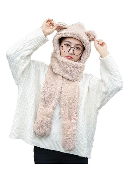 Ayı Kulaklı Şapka Kapüşonlu Eşarp (Yurt Dışından)