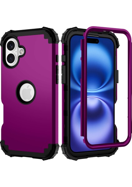 iPhone 16 Için Yumuşak Silikon Sert Pc Tampon Telefon Kılıfı - Mor (Yurt Dışından)