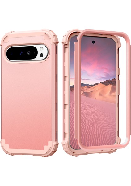 Google Pixel 9 Pro Xl Için Yumuşak Silikon Sert Pc Tampon Telefon Kılıfı - Rose Gold (Yurt Dışından)