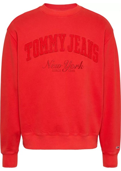 Erkek Tjm Rlx Vintage Varsity Crew Sweatahirt - Kırmızı