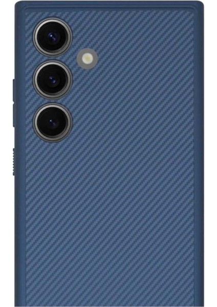 Samsung S24 Plus Uyumlu Karbon Fiber Kaplamalı Kenarları Yumuşak Indigo Silikon Kılıf