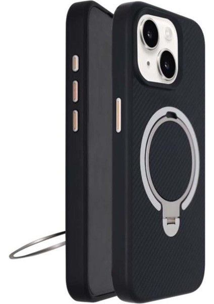 iPhone 13 / 14 Uyumlu 360 Derece Standlı Magsafe Carbon Fiber Korumalı Urban Silikon Kılıf