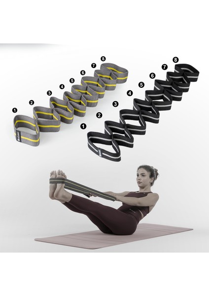 Sekiz Kademeli Pilates Bandı Direnç Bandı Yoga Lastiği Esneme Kayışı