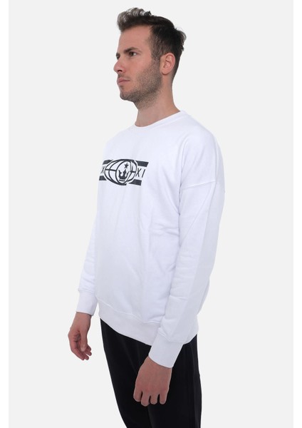 Erkek Oversize Bisiklet Yaka Libingahope Baskılı Beyaz Sweatshirt M Lbg 1b