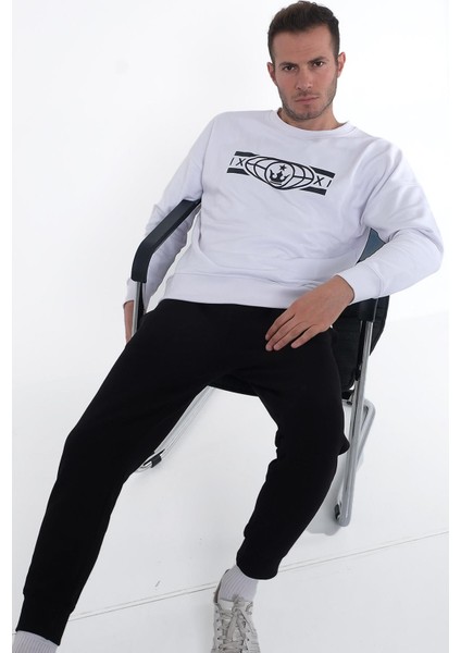 Erkek Oversize Bisiklet Yaka Libingahope Baskılı Beyaz Sweatshirt M Lbg 1b