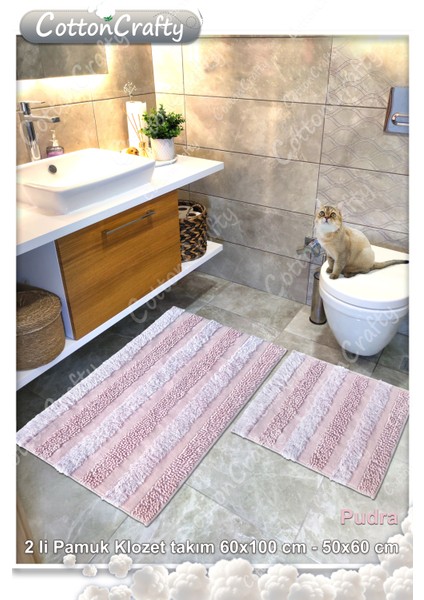 Pamuk Dokuma & Tafting Banyo Paspas Seti, Banyo Halısı Armoni 2 Li Set 60 x 100 - 60 x 50