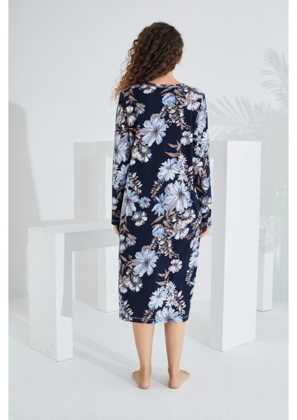 %100 Pamuk Uzun Kol Kadın Elbise Gecelik 91307 fırsatları