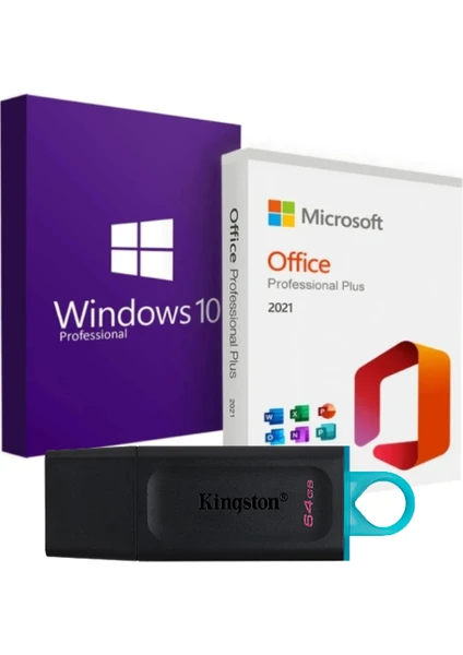 Windows 10 + Office 2021 Pro Plus Kurulum Dosyalı - Yazılım Etkinleştirme Anahtarı İçeren USB Bellek 64GB