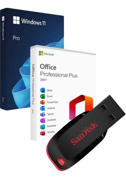 Windows 11 + Office 2021 Pro Plus Kurulum Dosyalı - Yazılım Etkinleştirme Anahtarı İçeren USB Bellek 16GB