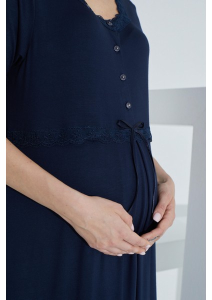 Bambu Dantel Detaylı Hamile Lohusa Gecelik 30251-30255