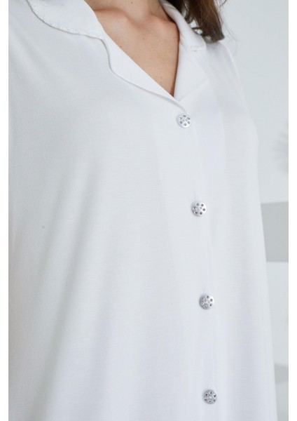 Bambu Boydan Düğmeli Hamile Lohusa Gecelik 30151-30154