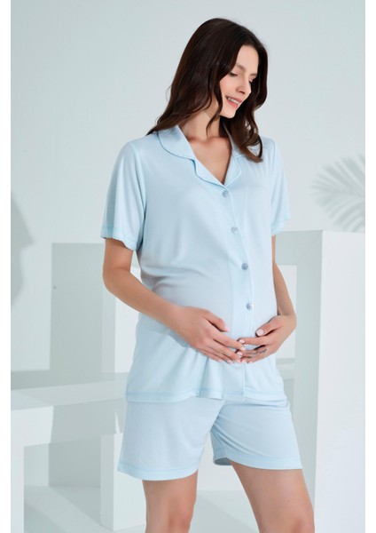 Bambu Boydan Düğmeli Hamile Lohusa Şort Takım 30101-30104
