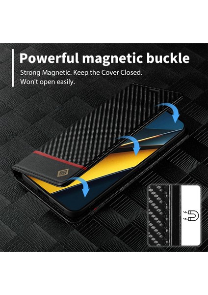 Xiaomi Poco X6 Pro 5g Pu Deri Karbon Fiber Doku Standı Folyo Telefon Kapağı (Yurt Dışından)