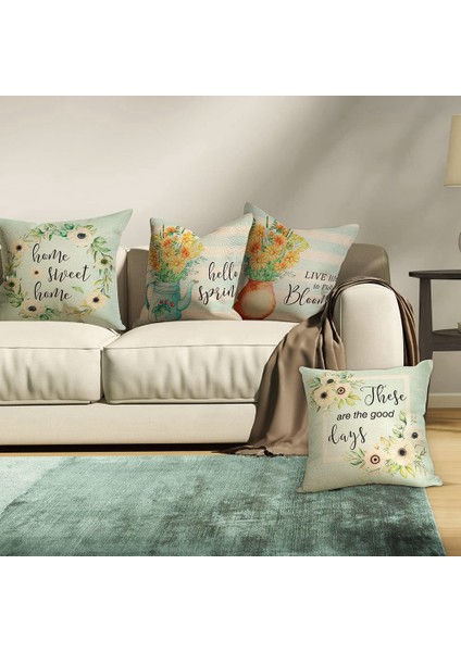 Bahar Yastık Kılıfları 18X18 4'lü Set, Bahar Süslemeleri Çiçek Çiftlik Evi Atmak Yastık Kılıfı, Ev Kanepe Dekoru,наволочка (Yurt Dışından)