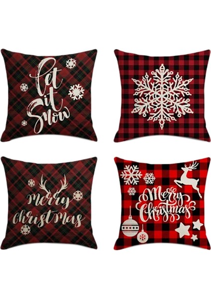 4 Adetnoel Kırmızı Yastık Kılıfı Santa Kare Ev Dekor Keten Yastık Kılıfı Yastık Kılıfları Kanepe Araba Hediye Için 45X45CM,НАВОЛОЧКА (Yurt Dışından)