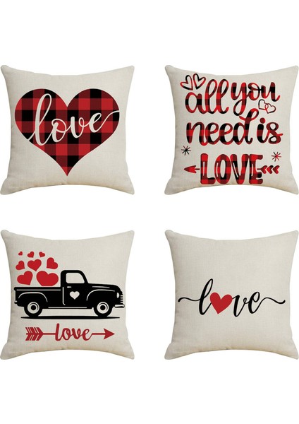 4 Adet Aşk Keten Dekoratif Minder Örtüsü 45X45CM Romantik Gün Hediyesi Desen Yastık Kılıfı Oturma Odası Yatak Için,наволочка (Yurt Dışından)
