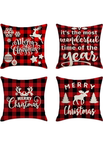 4 Adet Noel Yastık Kılıfı Rahat Noel Baba Kare Ev Dekor Keten Yastık Kılıfı Yastık Kapakları Kanepe Araba Hediye Için 45X45 cm B,наволочка (Yurt Dışından)