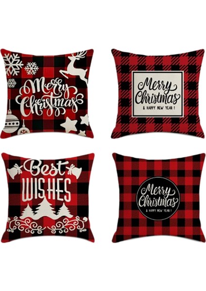 4 Adet Noel Yastık Noel Baba Kare Ev Dekor Keten Yastık Kılıfı Yastık Kapakları Kanepe Rahat Araba Hediye 45X45 cm M,наволочка (Yurt Dışından)