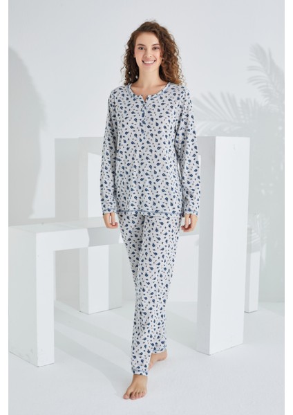 %100 Pamuk Uzun Kol Kadın Pijama Takımı 98280