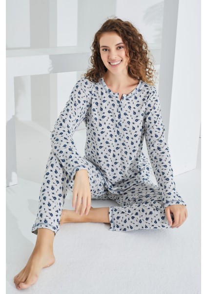 %100 Pamuk Uzun Kol Kadın Pijama Takımı 98280
