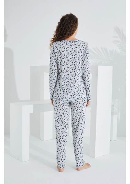 %100 Pamuk Uzun Kol Kadın Pijama Takımı 98280