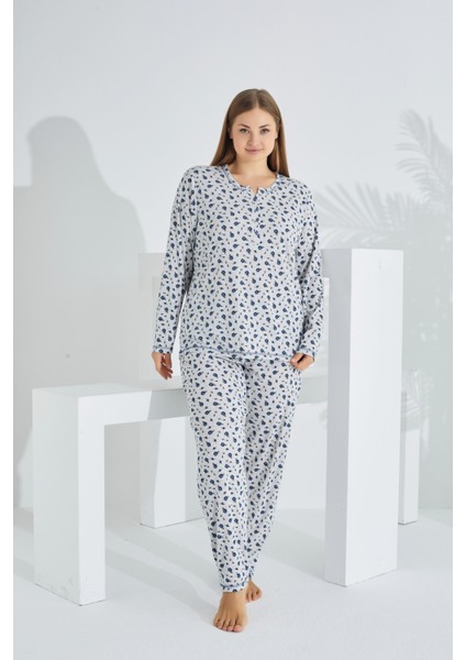 %100 Pamuk Uzun Kol Büyük Beden Kadın Pijama Takımı 98280BB fiyatları