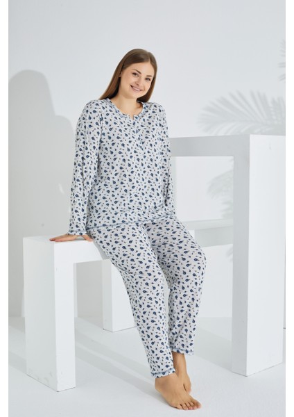 %100 Pamuk Uzun Kol Büyük Beden Kadın Pijama Takımı 98280BB modelleri