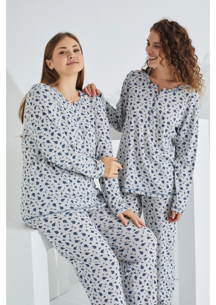 %100 Pamuk Uzun Kol Büyük Beden Kadın Pijama Takımı 98280BB indirimleri